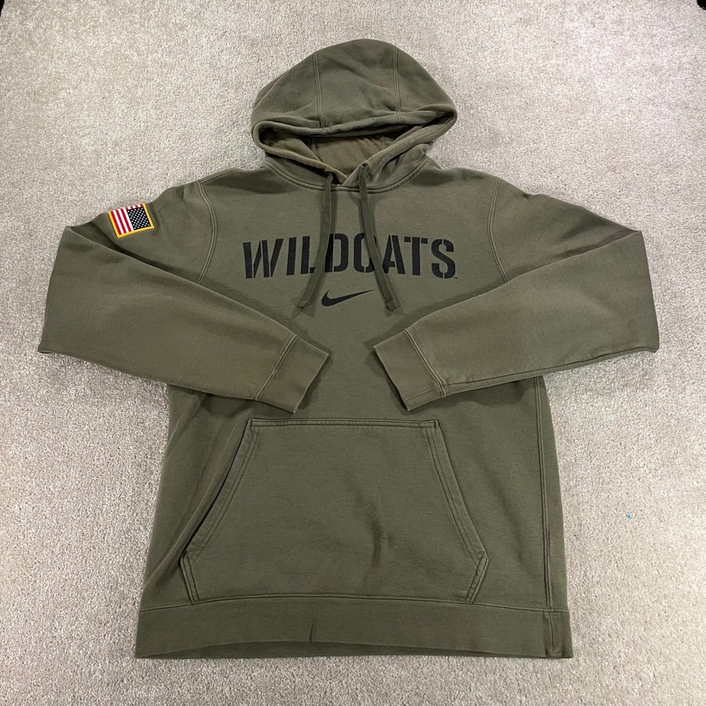Nike Wildcats Hoodie Mens Small Olive Green American Flag Patch Pullover